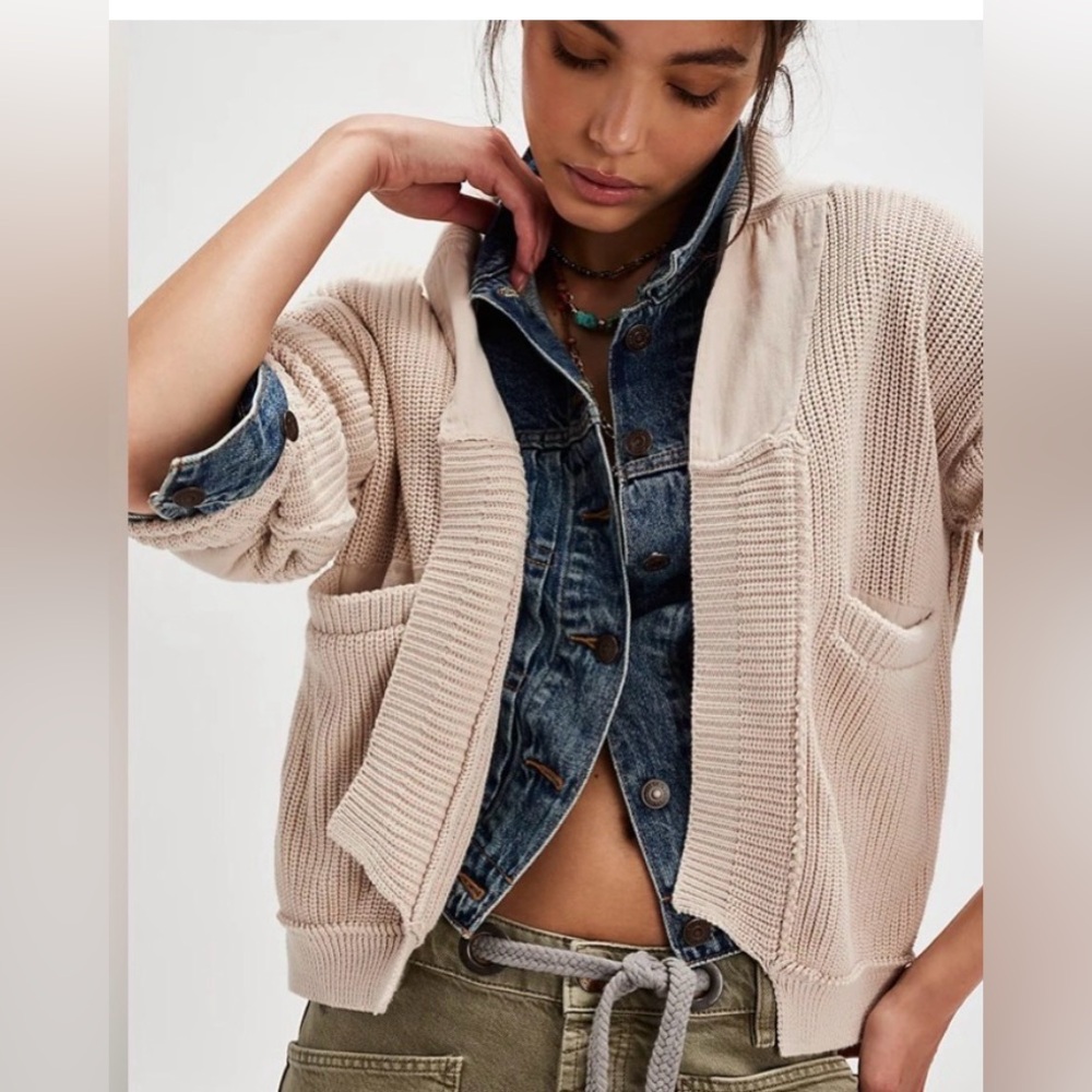 Free people we the free worn through surplus cardigan champagne dreams preloved